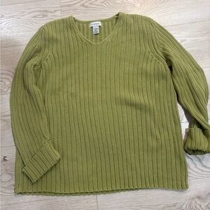 PURE & SIMPLE A Way Of Life Size L, 100%cotton sage green cable knit sweater EUC